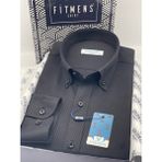 Fitmens Slim Fit Uzun Kol Baklava Desen Kol Nakışlı Yaka Düğmeli Hediye Kutulu Şık Erkek Gömlek FS-004200 - Siyah - XL