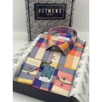 Fitmens Slim Fit Uzun Kol Dijital Baskılı Likralı Yaka Alttan Düğmeli Renkli Gömlek FS-003232 - Sarı - XL