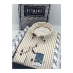 Fitmens Slim Fit Uzun Kol Likralı Çizgili Yaka Düğmeli Hediye Kutulu Erkek Gömlek - Bej FS-003669