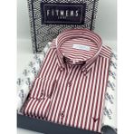 Fitmens Slim Fit Uzun Kol Likralı Çizgili Yaka Düğmeli Hediye Kutulu Erkek Gömlek FS-003669 - Bordo - XL