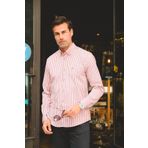 Fitmens Slim Fit Uzun Kol Likralı Çizgili Yaka Düğmeli Hediye Kutulu Erkek Gömlek Fs-003669 - Bordo