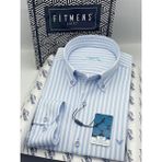 Fitmens Slim Fit Uzun Kol Likralı Çizgili Yaka Düğmeli Hediye Kutulu Erkek Gömlek FS-003669 - Buz Mavi - 3XL