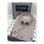 Fitmens Slim Fit Uzun Kol Likralı Çizgili Yaka Düğmeli Hediye Kutulu Erkek Gömlek Fs-003669 - Kahverengi