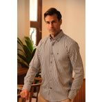 Fitmens Slim Fit Uzun Kol Likralı Çizgili Yaka Düğmeli Hediye Kutulu Erkek Gömlek Fs-003669 - Lacivert