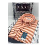 Fitmens Slim Fit Uzun Kol Likralı Çizgili Yaka Düğmeli Hediye Kutulu Erkek Gömlek Fs-003669 - Turuncu