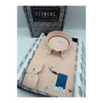 Fitmens Slim Fit Uzun Kol Premium Çizgili Yaka Düğmeli Hediye Kutulu Erkek Gömlek FS-004440 - Oranj