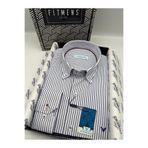Fitmens Slim Fit Uzun Kol Premium Çizgili Yaka Düğmeli Hediye Kutulu Erkek Gömlek FS-004440 - Saks Mavi