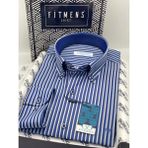 Fitmens Slim Fit Uzun Kol Premium Kalın Çizgili Yaka Düğmeli Hediye Kutulu Kolay Ütülenebilir Erkek Gömlek FS-001375 - Saks Mavi - 3XL