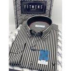 Fitmens Slim Fit Uzun Kol Premium Kalın Çizgili Yaka Düğmeli Hediye Kutulu Kolay Ütülenebilir Erkek Gömlek FS-001375 - Siyah - 3XL