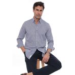 Fitmens Slim Fit Uzun Kol Yaka Düğmeli Nefes Alan Keten Hediye Kutulu Erkek Gömlek FS-004548 - İndigo