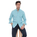 Fitmens Slim Fit Uzun Kol Yaka Düğmeli Nefes Alan Keten Hediye Kutulu Erkek Gömlek FS-004548 - Koyu Mint