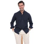 Fitmens Slim Fit Uzun Kol Yaka Düğmeli Nefes Alan Keten Hediye Kutulu Erkek Gömlek FS-004548 - Lacivert