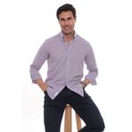 Fitmens Slim Fit Uzun Kol Yaka Düğmeli Nefes Alan Keten Hediye Kutulu Erkek Gömlek FS-004548 - Lila