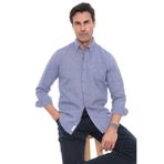 Fitmens Slim Fit Uzun Kol Yaka Düğmeli Nefes Alan Keten Hediye Kutulu Erkek Gömlek FS-004548 - Saks Mavi