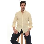 Fitmens Slim Fit Uzun Kol Yaka Düğmeli Nefes Alan Keten Hediye Kutulu Erkek Gömlek FS-004548 - Sarı