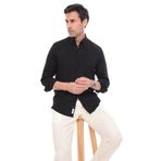 Fitmens Slim Fit Uzun Kol Yaka Düğmeli Nefes Alan Keten Hediye Kutulu Erkek Gömlek FS-004548 - Siyah