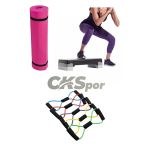 Fitness Set Step Tahtası + Pilates Direnç Bandı + 10 Mm Kalın Spor Matı Seti – Evde Spor İçin İdeal