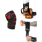Fitness Sporcu Bilekliği Wrist Wraps Legend + Ağırlık Kaldırma Kayışı 8 Loop Lifting Straps Turuncu + Antrenman Dizliği Knee Wraps Elite 3'lü Paket