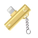 FitPlus FT-AC34 Gold Lightning Şarj + Kulaklık Çoğaltıcı Mini Askılı Adaptör