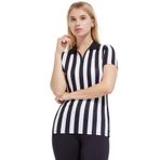 FitsT4 Kadın Resmi Siyah Beyaz Çizgili Hakem Gömleği Fermuarlı Yakalı V Yaka Hakem Forması Kısa Kollu Ref Tişört Refs, Garsonlar ve Kostüm için