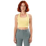 Fitted Kalıp Viskoz Ribana Crop Bluz Boyundan Bağlamalı Yaka Günlük Stil_Açık Sarı-XS