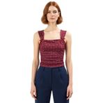 Fitted Kolsuz Örme Bluz Renk Kare Yaka Tül Kumaş Kaliteli İşçilik Günlük Kullanım İçin_Bordo-XS
