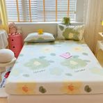 Fitted Sheet 120 x 200 cm, yeşil sarı lastikli çarşaf, çiçek baskılı, pamuk lastikli çarşaf + 2 yastık kılıfı