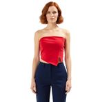 Fitted Straplez Crop Bluz Yan Fermuar Asimetrik Kesim Polyester Kumaş Profesyonel Görünüm_Kırmızı-XS