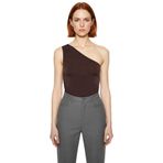 Fitted Tek Omuz Bluz Esnek Örme Crop Boy Modern Stil Premium Kalite Seçkin Malzeme_Kahverengi-XL
