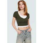 Fitted Vücudu Saran Kısa Bluz Kaşkorse Örme Polyester Yazlık Seçkin Malzeme Yüksek Kalite