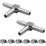 Fitvell 2 Adet Paslanmaz Çelik 1/4 "x 1/4" x 1/4" Hortum Barb Bağlantı Parçaları, 3 Yollu Tee T Şekli Yakıt, Hava ve Gaz için Kelepçeleri ile Uydurma