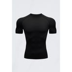 FitVult Baskısız Siyah Compression Likralı Vücuda Yapışan Body İçlik Tişört Kısa Kollu Gym Fitness