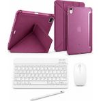 Five-E Apple iPad 10. Nesil Smart Combo Türkçe Klavyeli Tablet Origami Kılıf Seti -Mouse Kalem Dahil - 10. NESİL - Bordo