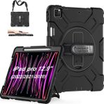 Five-E Apple iPad Pro 12.9 2021 5. Nesil Zırhlı Armour Defender Askılı Kılıf A2378 A2461 A2379 - Siyah