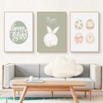 Fiwzzdur 3'lü set paskalya poster seti, paskalya yumurtası, tavşan resimleri, poster ve sanatsal baskılar, duvar resimleri, resimler, çocuk odası dekorasyonu, çocuk posteri, bebek odası, hediye, kız,