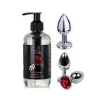FixCla 250 ml. Çilek Aromalı Su Bazlı Kayganlaştırıcı Jel ve Elmas Taşlı Çelik Metal Anal Plug