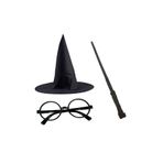 Fixport Harry Potter Siyah Şapkası Harry Potter Gözlüğü Harry Potter Asası 3 lü Set