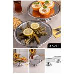 Fiyakalı Ürünler Atölyesi 2'li Gümüş Yuvarlak, Ayaklı Şık Kek, Pasta, Kurabiye ve Tatlı Servis Sunum Standı
