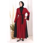 Fiyonk Detaylı Abaya Elbise Takım 3955 Bordo