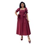 Fiyonklu Kare Yaka Kloş Poplin Elbise (Bordo, 3XL)