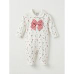 Fiyonklu Kız Bebek Tulumu Bebe Yaka Patikli Kız Bebek Tulumu - Pembe - 3 - 6 Ay