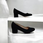 Fiyra 7028 Siyah Süet 5Cm Kare Topuklu Bayan Stiletto Ayakkabı