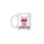 Fizello Beyaz Kupa, 330 ml, Pembe Kedi Baskılı