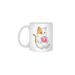 Fizello Beyaz Kupa, Kedi Donut Tasarımı, 330 ml, Seramik
