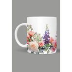 Fizello Çiçek - Floral Temalı Kupa, 330 ml, Beyaz, Seramik FIZELLO-MUG-138-wt-floral