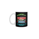 Fizello Esport Eat Sleep Game Repeat Beyaz Seramik Kupa, 330 ml
