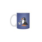 Fizello Komik Penguen Futbol Spor Karikatür Beyaz Kupa, 330 ml