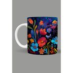 Fizello Renkli Çiçekler Colorful Floral Temalı Kupa, 330 ml, Beyaz, Seramik FIZELLO-MUG-075-colorful-floral