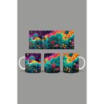 Fizello Renkli Çiçekler Colorful Floral Temalı Kupa, 330 ml, Beyaz, Seramik FIZELLO-MUG-087-colorful-floral