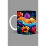 Fizello Renkli Çiçekler Colorful Floral Temalı Kupa, 330 ml, Beyaz, Seramik FIZELLO-MUG-094-colorful-floral